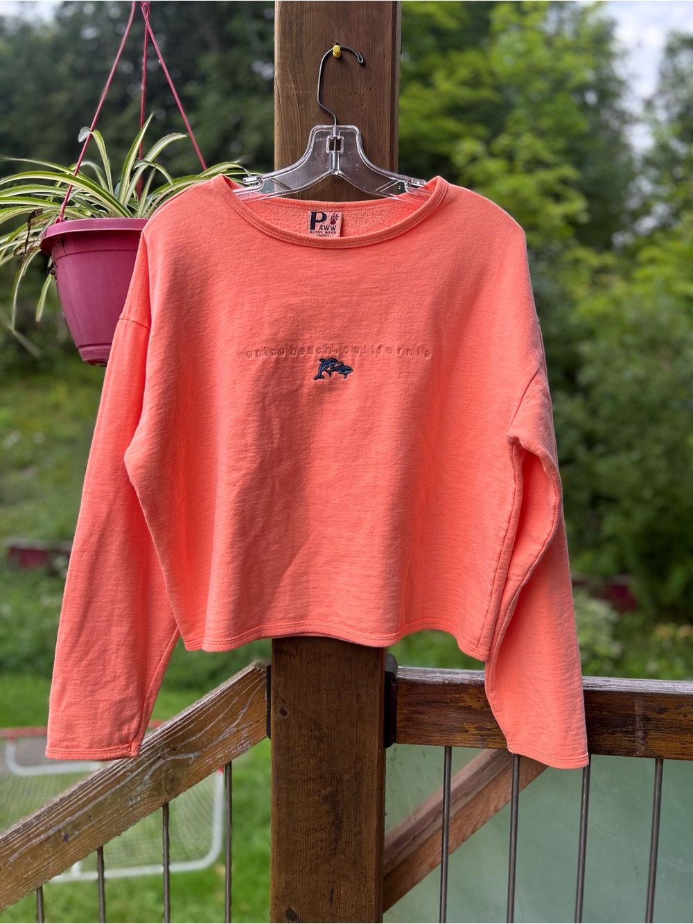 PAWW Coral-Peach Cropped Crewneck Sweatshirt • Large